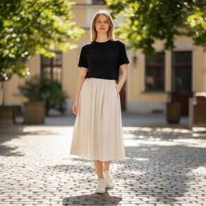 NWT I.N. Studio Classic Cream Midi Skirt